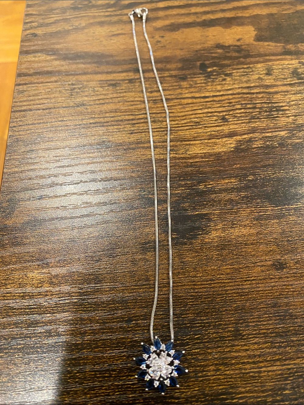 Sterling Silver Blue Sapphire and White Topaz Floral Pendant Necklace